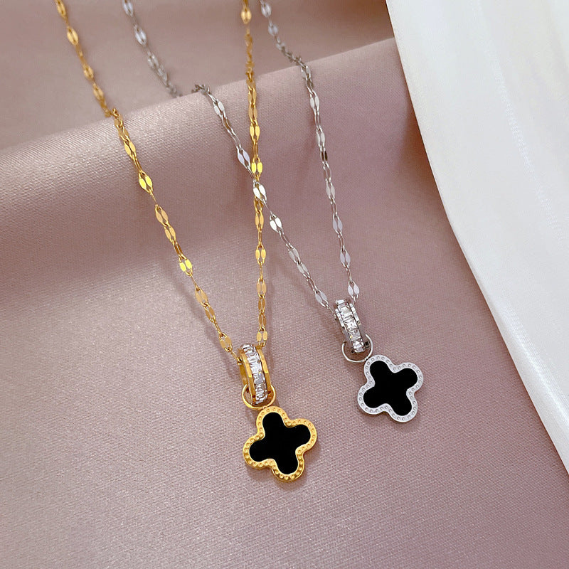 Steel Clover Minimalist Furnace Real Gold Female Necklaces