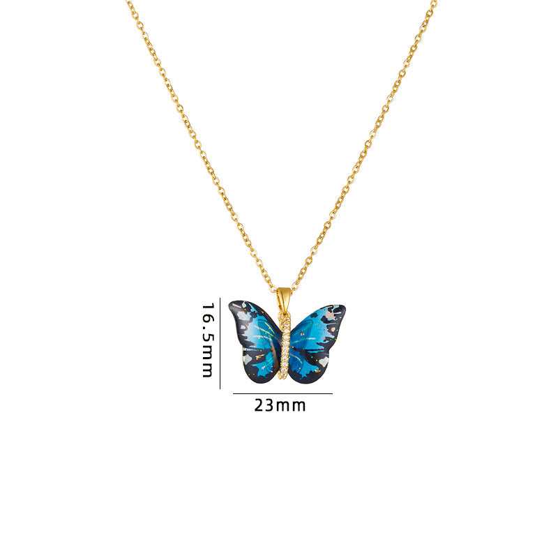 Steel Female Epoxy Color Simulation Butterfly Necklaces