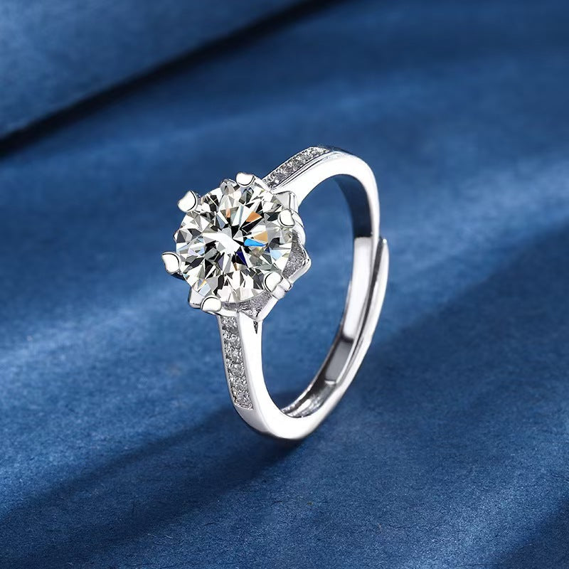 Eight Hearts Arrows Zircon Imitation Moissanite Female Male Six Claw Ring