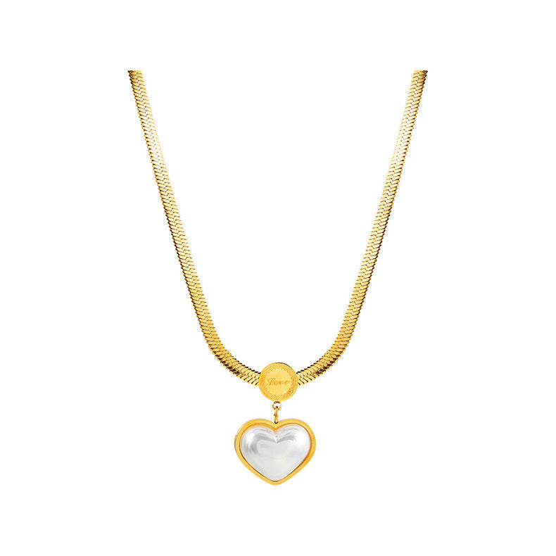 Titanium Steel Rose White Shell Round Necklaces
