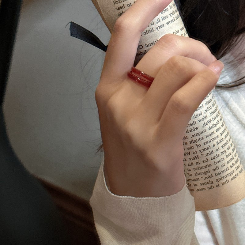 Niche Design Red Agate Chalcedony Simple Ring