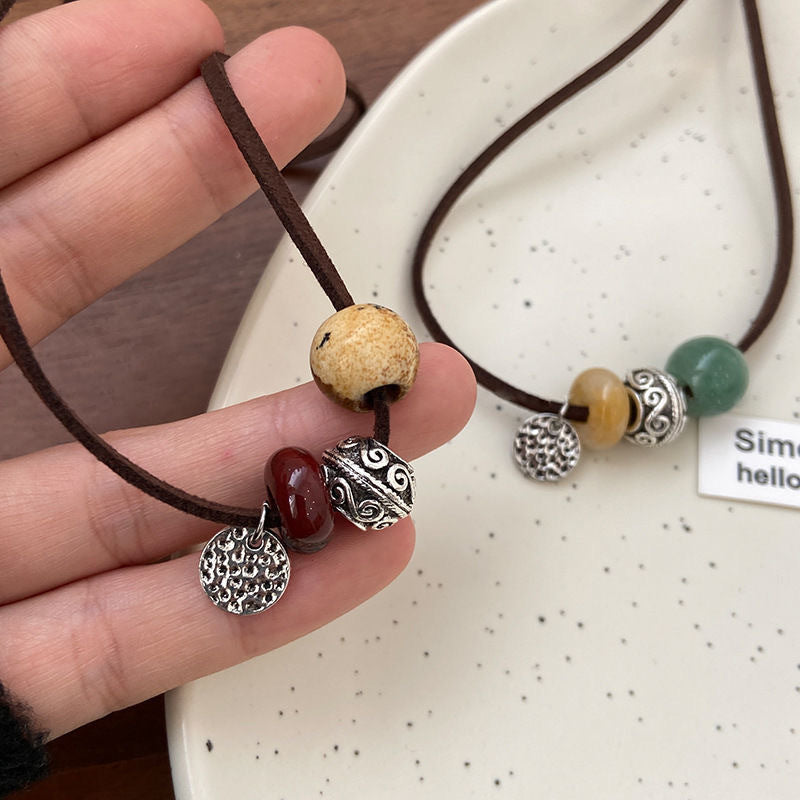 Women's Chinese Style Braided Rope Beaded For Vintage Niche Necklace