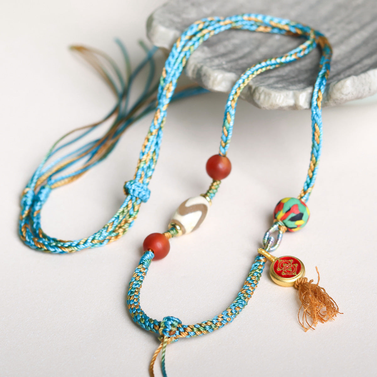 Tibetan Handmade Braided Rope Beeswax Jade Necklaces