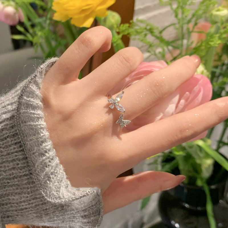 Affordable Luxury Style Double Zircon Sterling Sier Female Ring