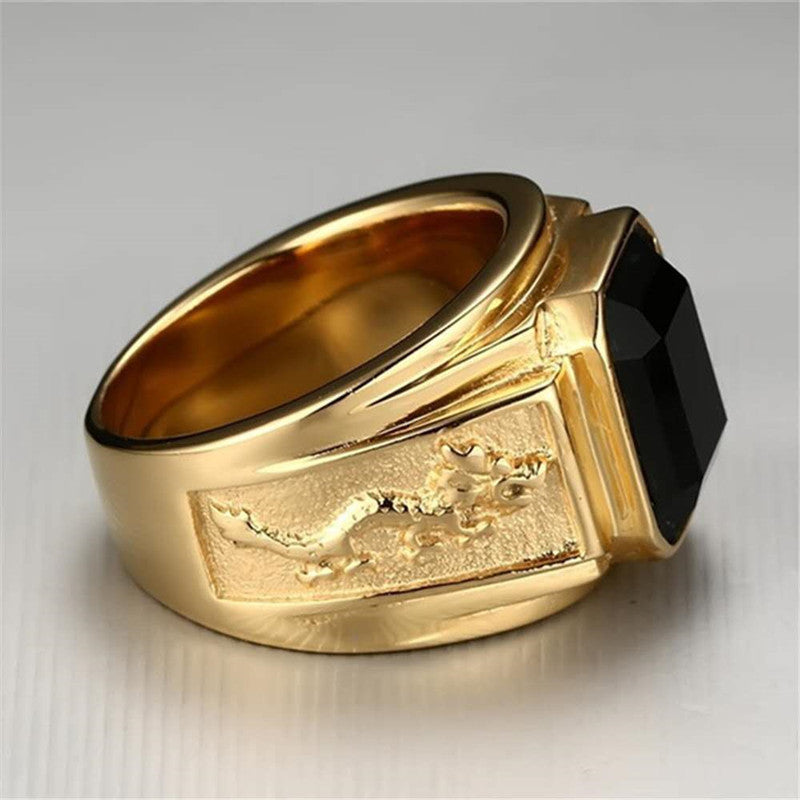 Men's Hand Jewelry Vintage Black Zircon Gold Rings