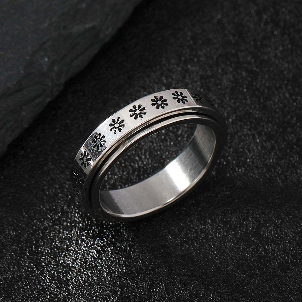 Creative Rotatable Titanium Steel Fashion Simple Flower Rings