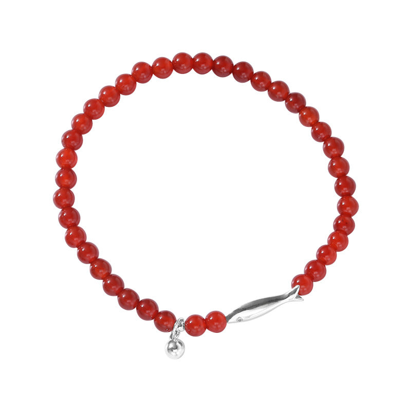 Sier Red Agate Small Fish Round Bracelets