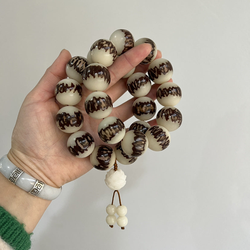 Double-sided Lotus Bodhi Root Beads Hand-held Leather Big Flower Bracelet