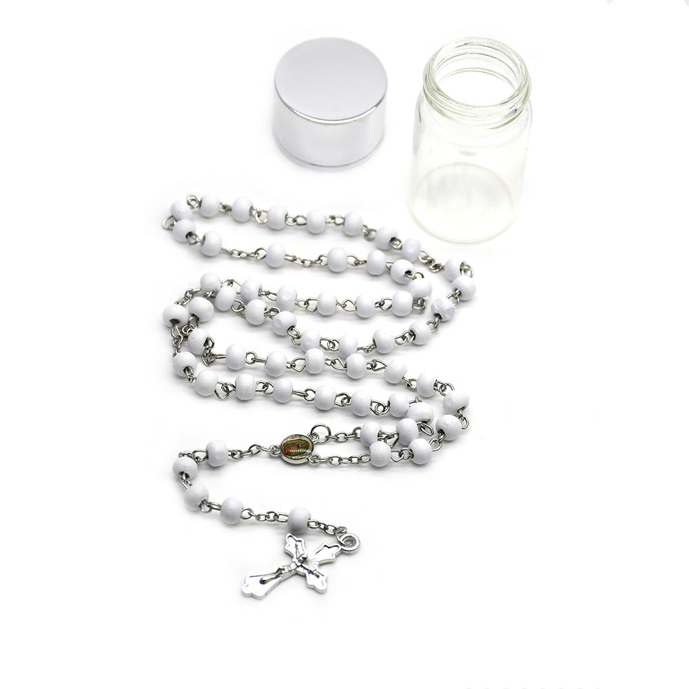 Creative Unique Glass Bottle Cross Rosary Necklaces