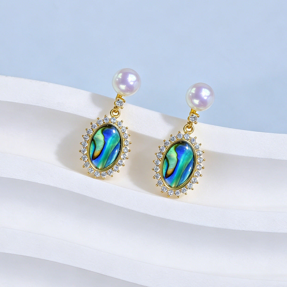 Abalone Natural Freshwater Pearl Ear Eardrops Sier Needle Stud Earrings