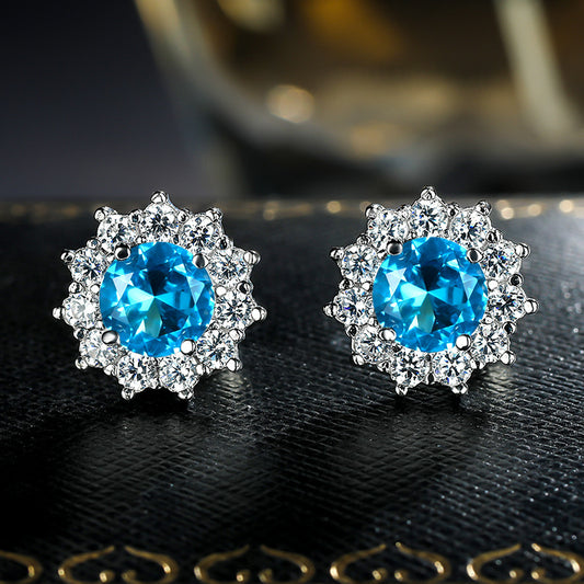Women's Snowflake Pink Diamond Zircon Fashion Sunflower Stud Earrings