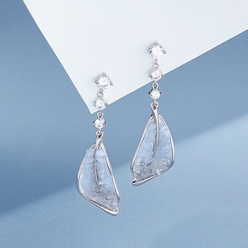 Ice Crystal Leaf-shaped Blue Graceful Light Luxury Earrings