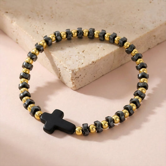 Stainless Steel Golden Balls Beaded Fashion Stretch Bracelets