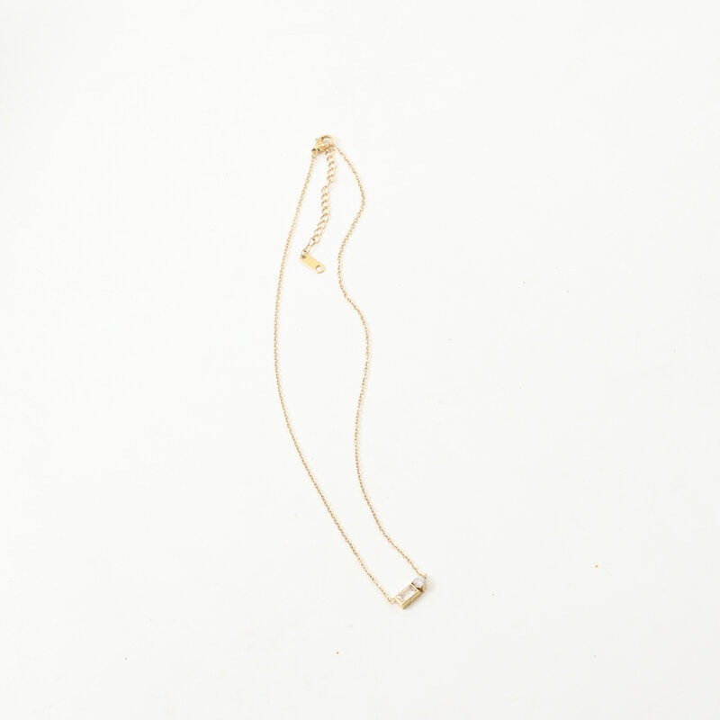 Rectangular Zircon Round Stitching Titanium Steel Gold Necklace
