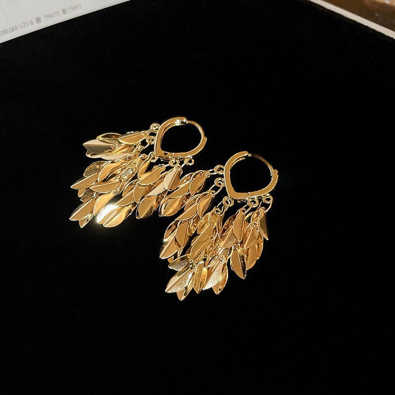 Women's Needle Leaf Sequined Tassel Exaggerated Personalized Earrings