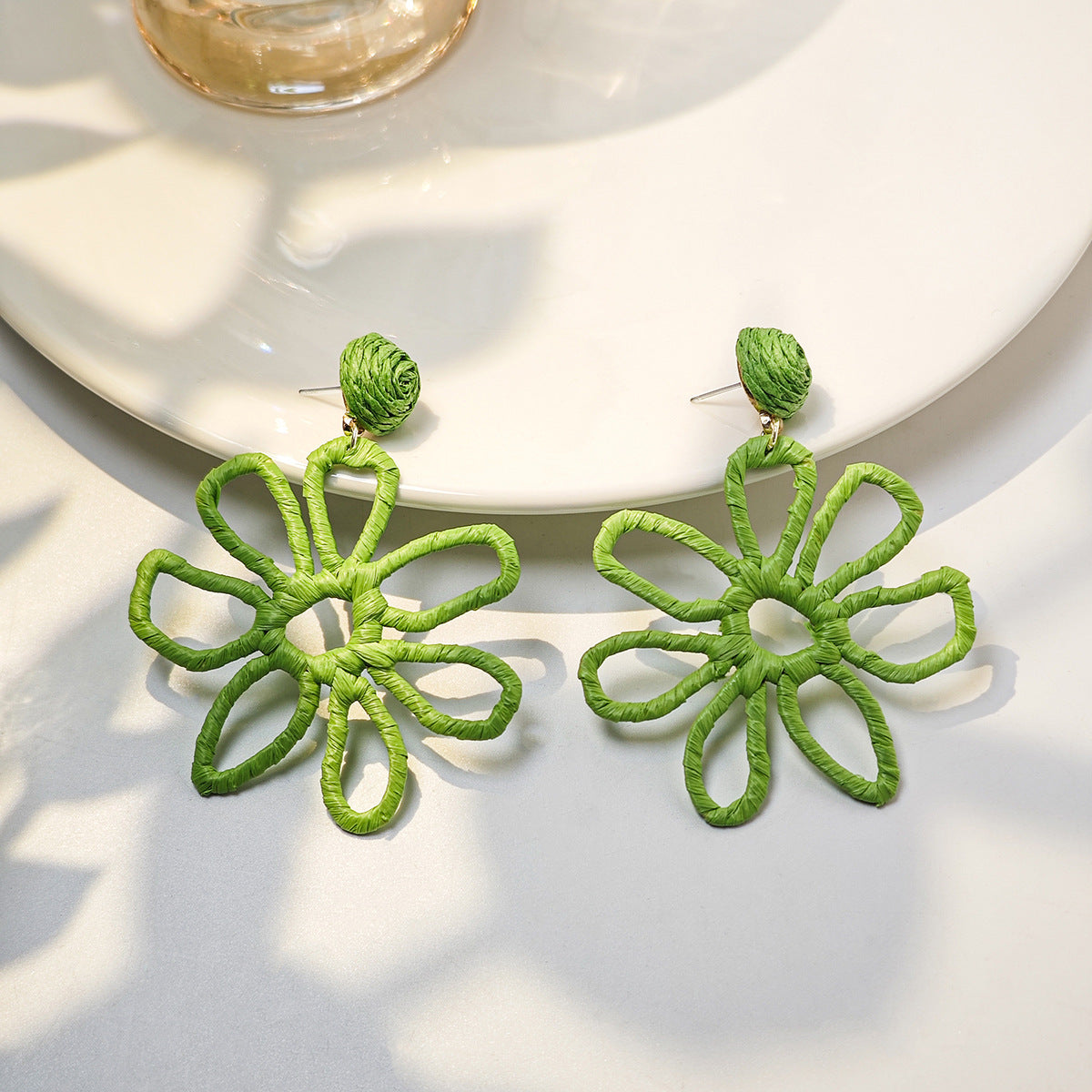 Female Personality Color Handmade Woven Raffia Earrings