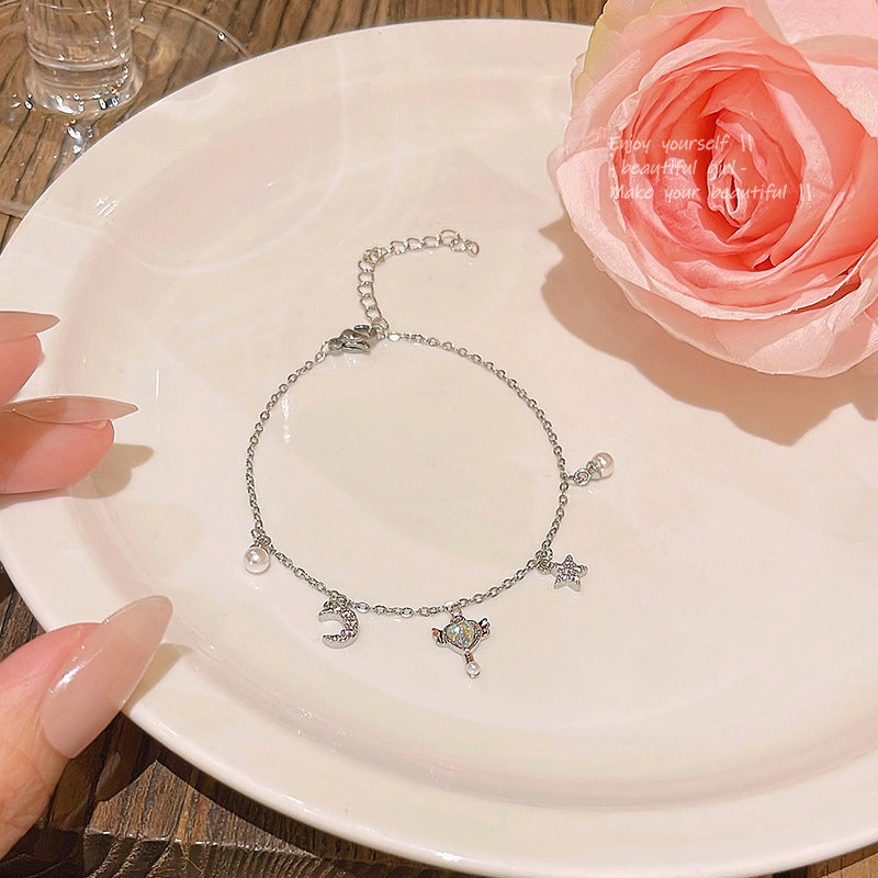 Zircon Titanium Steel Female Light Luxury Minority High-grade Pull Adjustable Bracelet