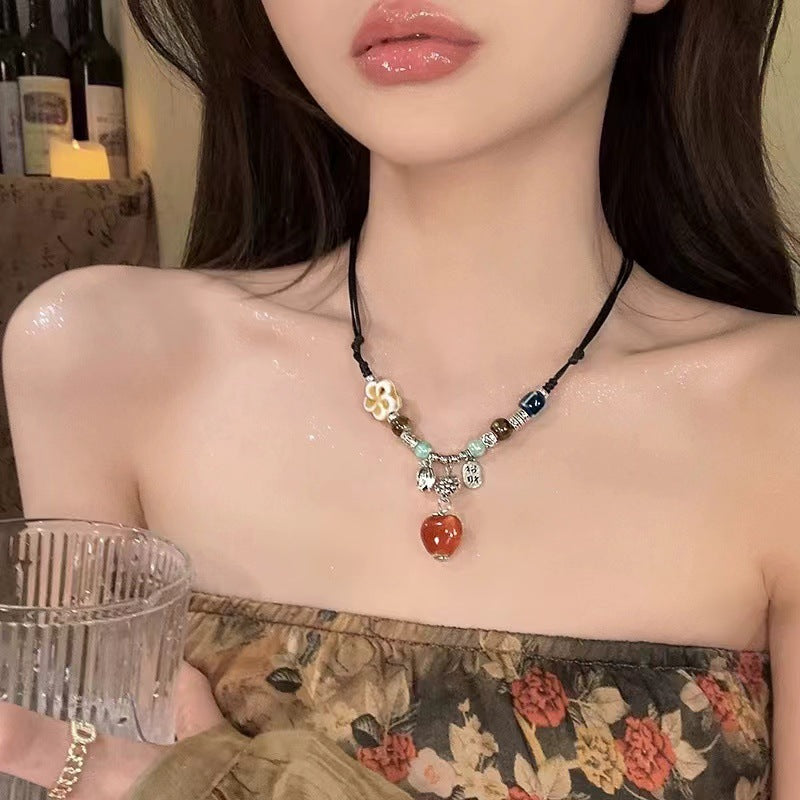 Women's Zen Retro Braided Rope Ethnic Style Niche Design Tassel Beaded Necklaces