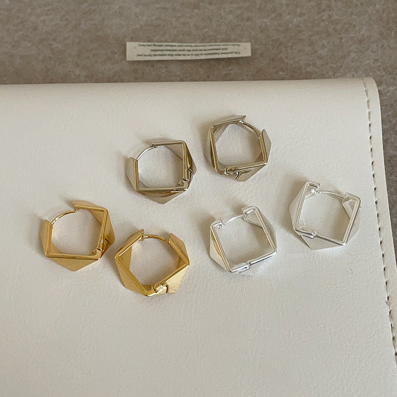 Style Geometric Irregular Rhombus Glossy Metal Personality Trendy Earrings
