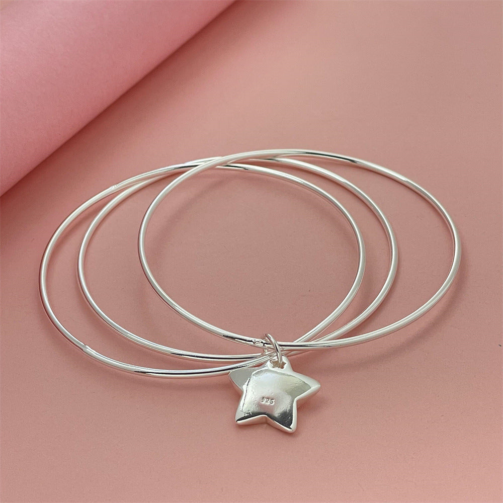 Stylish Charming Sier-plated Three-ring Star Popular Bracelets