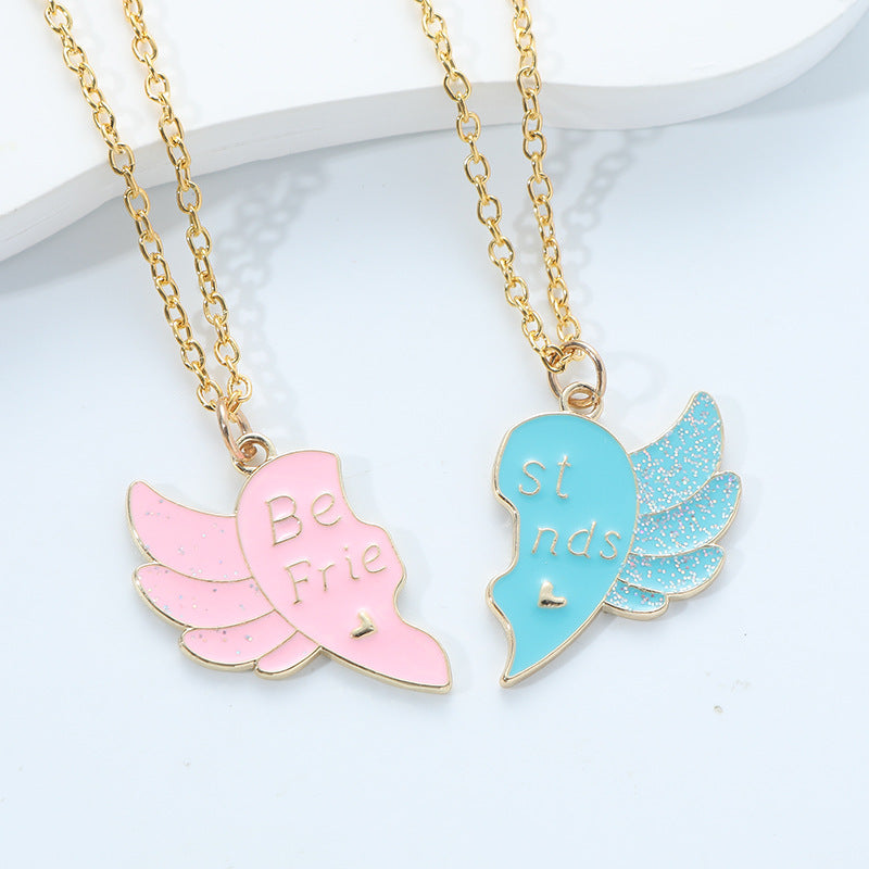 Slouchy Letter Good Friend Heart-shaped Wings Necklaces