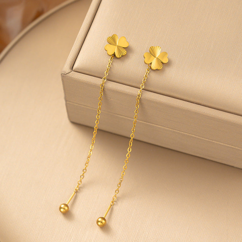 Flower Love Butterfly Long Fringe Female Titanium Steel Trendy Grace Ear Line