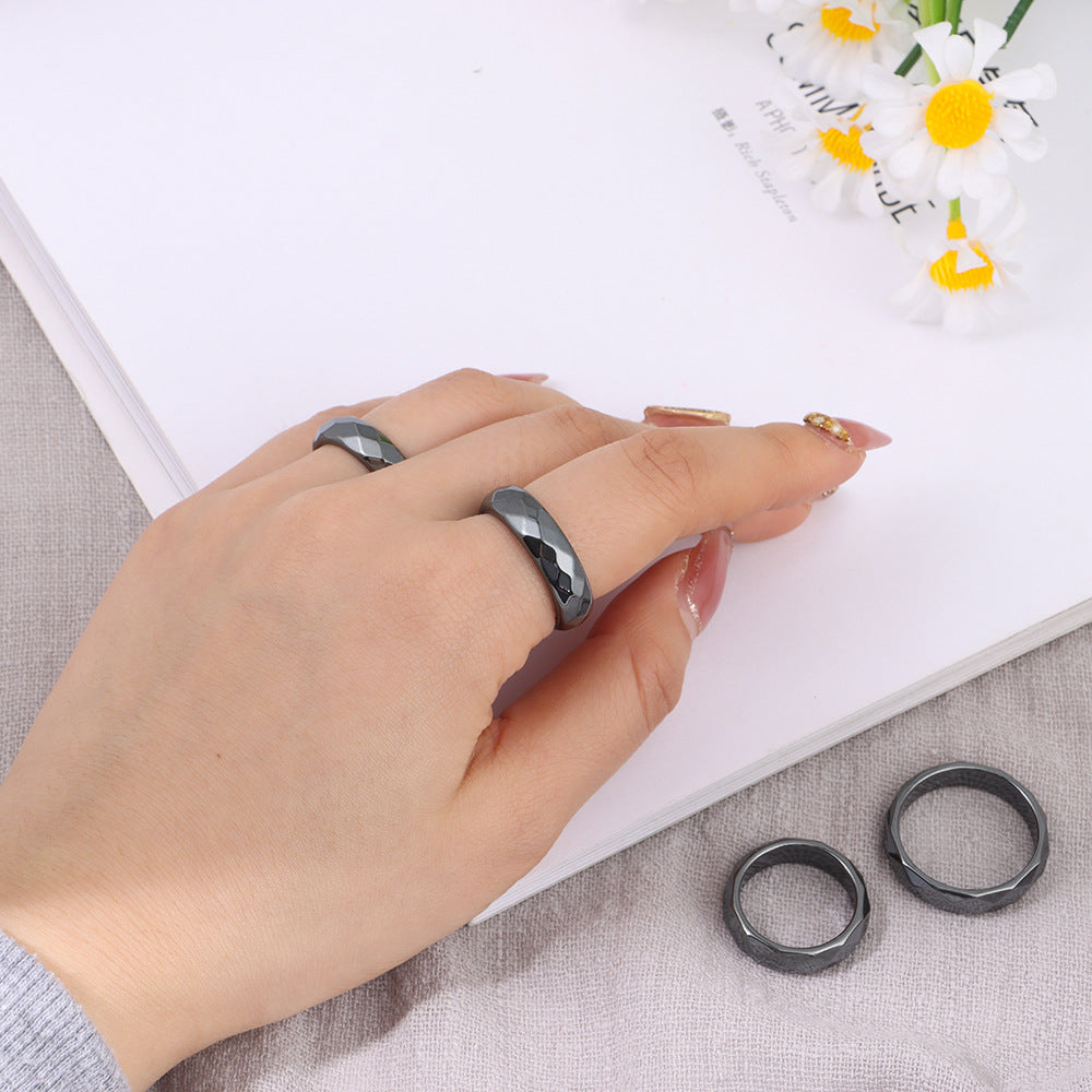 Women's & Men's Hematite Shank Haematite Curved Diamond Surface Ring