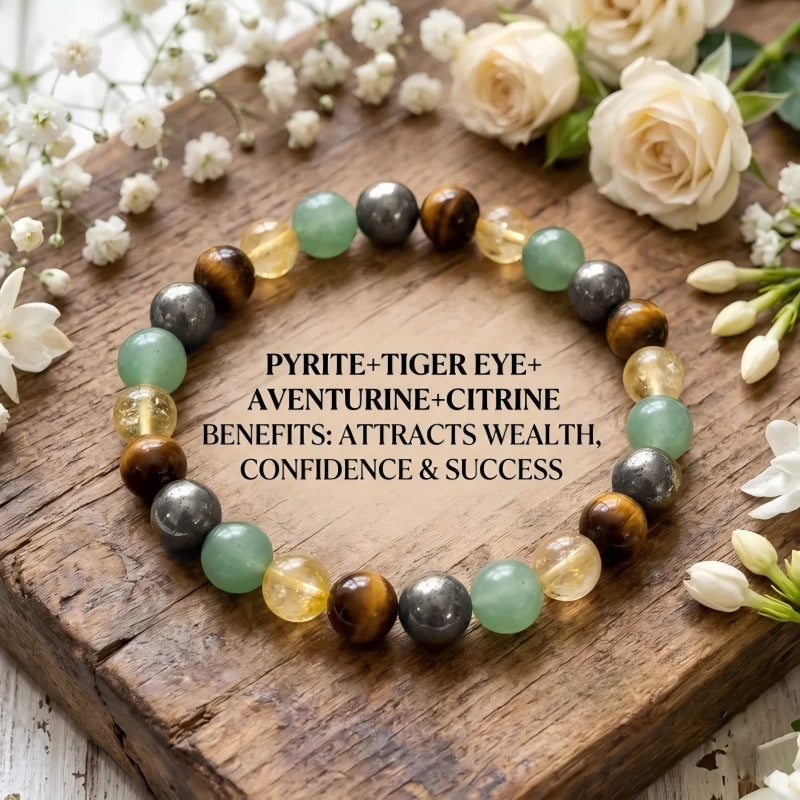 Tigereye Natural Stone Beaded Crystal Unisex Bracelet
