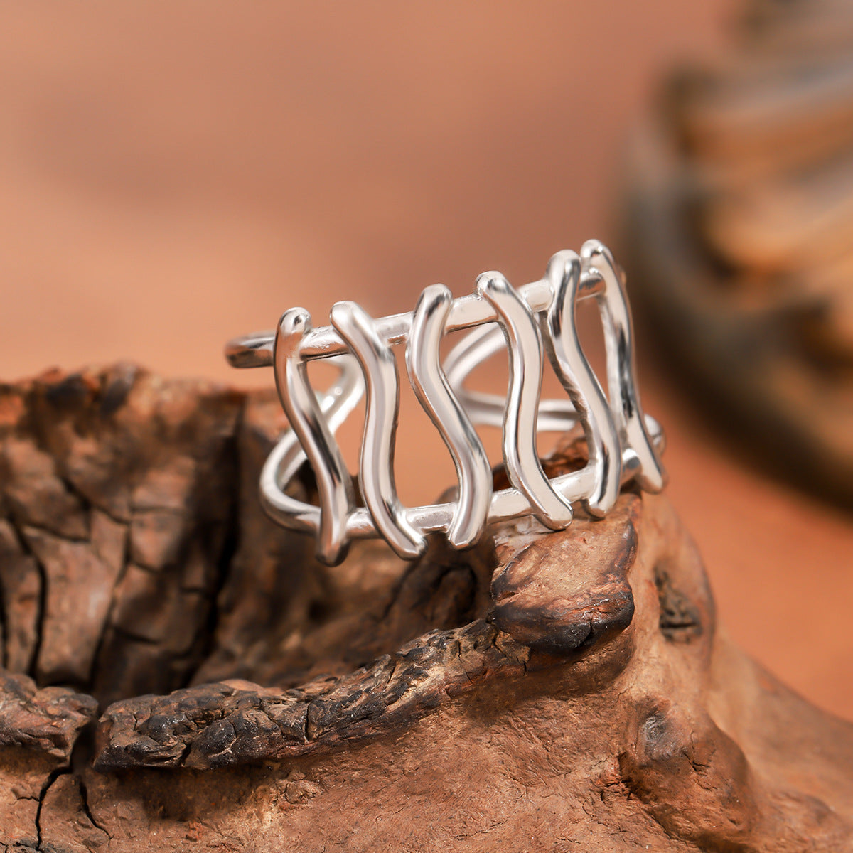 Women's Stainless Steel French Romantic Curved Line Wide Ring