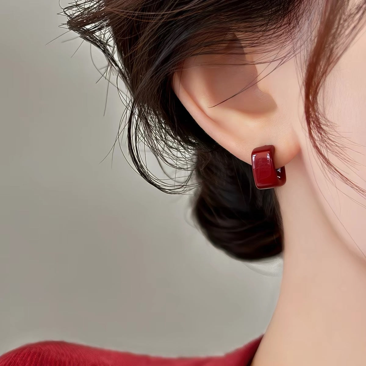 Red Drop Glazed Sterling Sier Retro Earrings