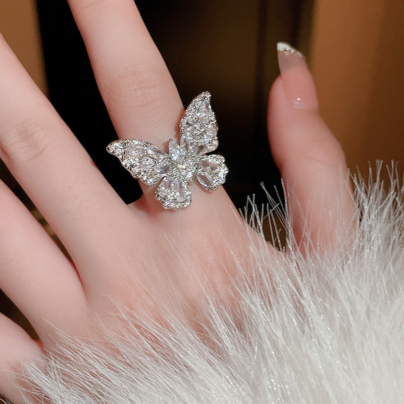 Fairy Luxury Zircon Butterfly Opening Light Trendy Index Finger Niche Ring