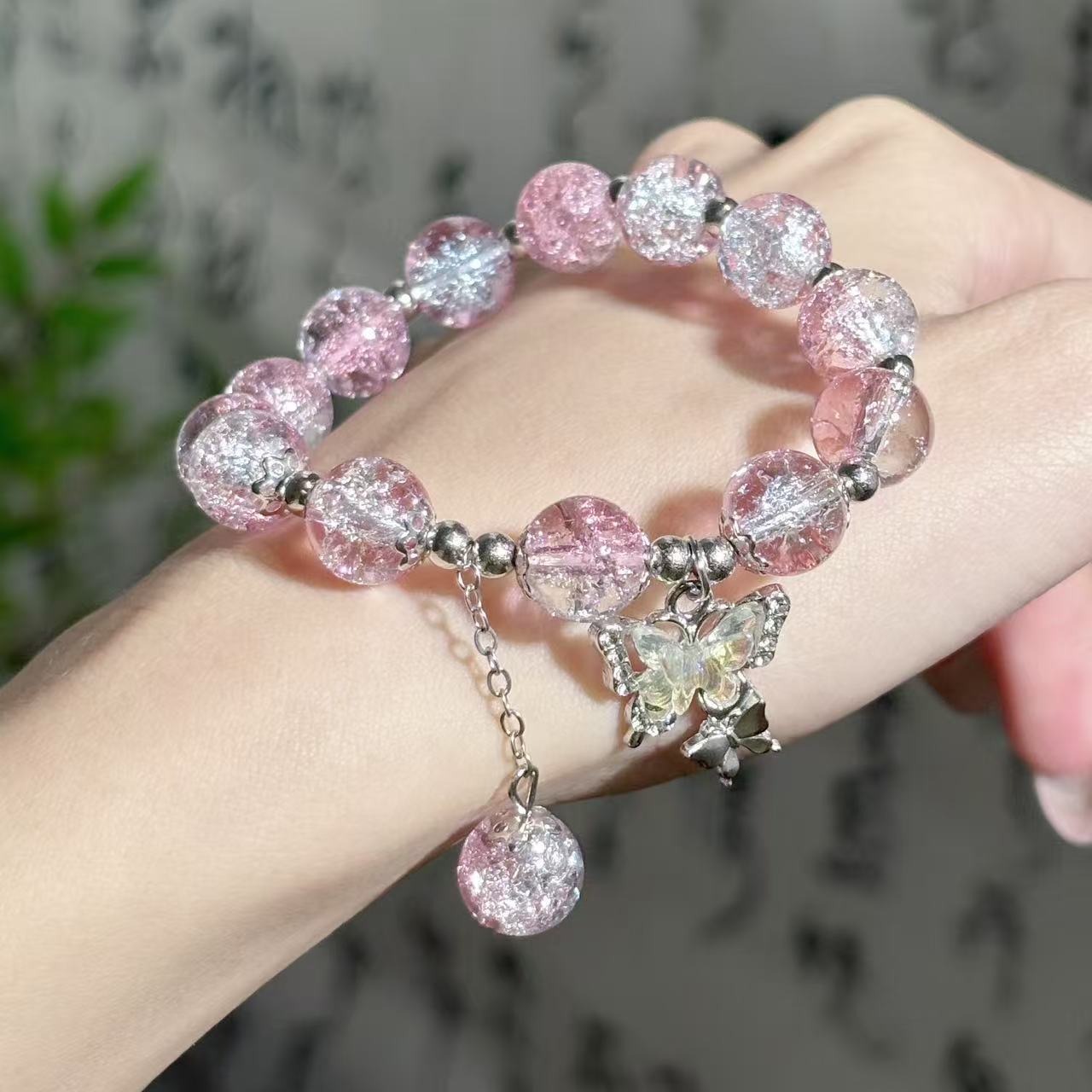 Pink Beaded Sweet Temperament White Bow Bracelets