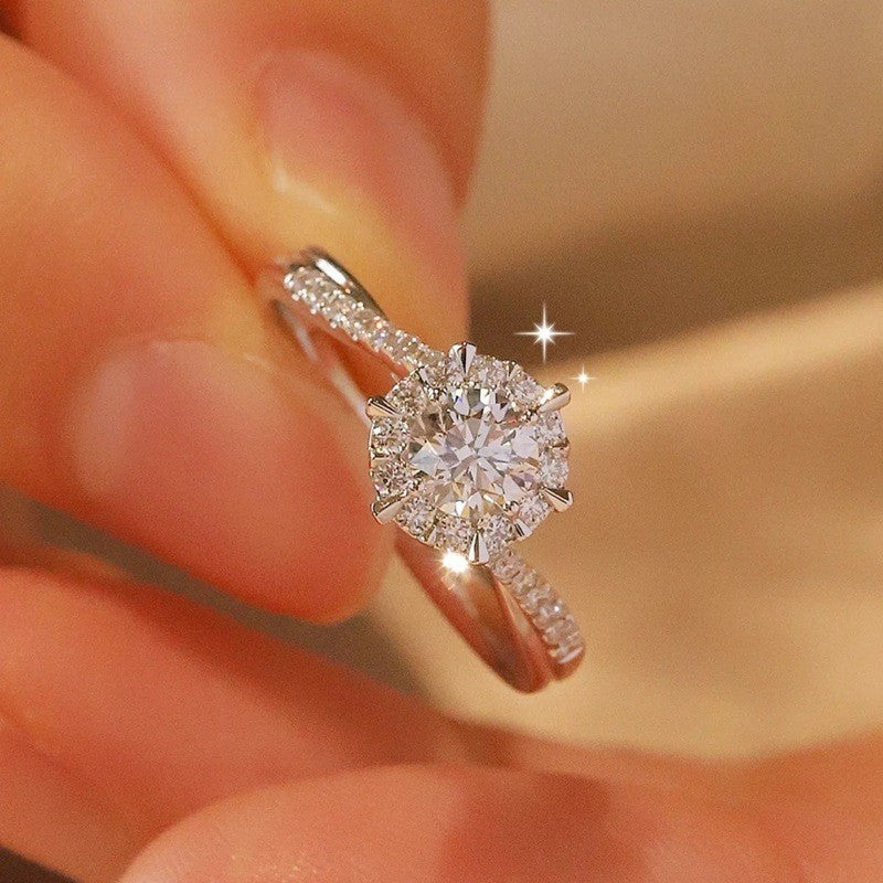 Eight Hearts Arrows Zircon Imitation Moissanite Female Male Six Claw Ring
