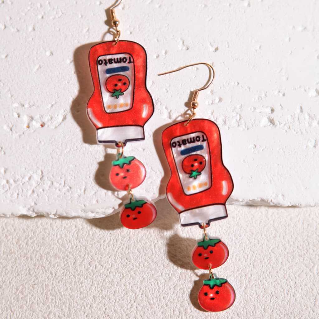 Fashion Stitching Tomato Double-sided Acrylic Retro Design Earrings