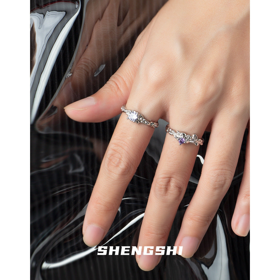 Korean Niche Design Purple Zircon Texture Cold Rings