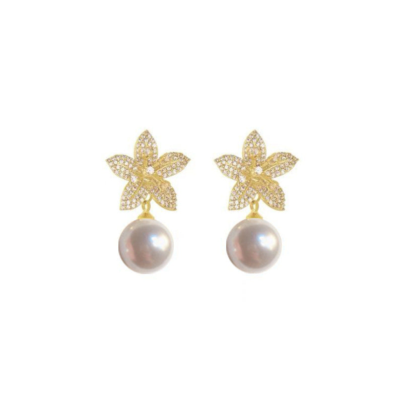 Petals Artificial Pearl Fairy Temperamental Elegant Graceful Three-dimensional Earrings