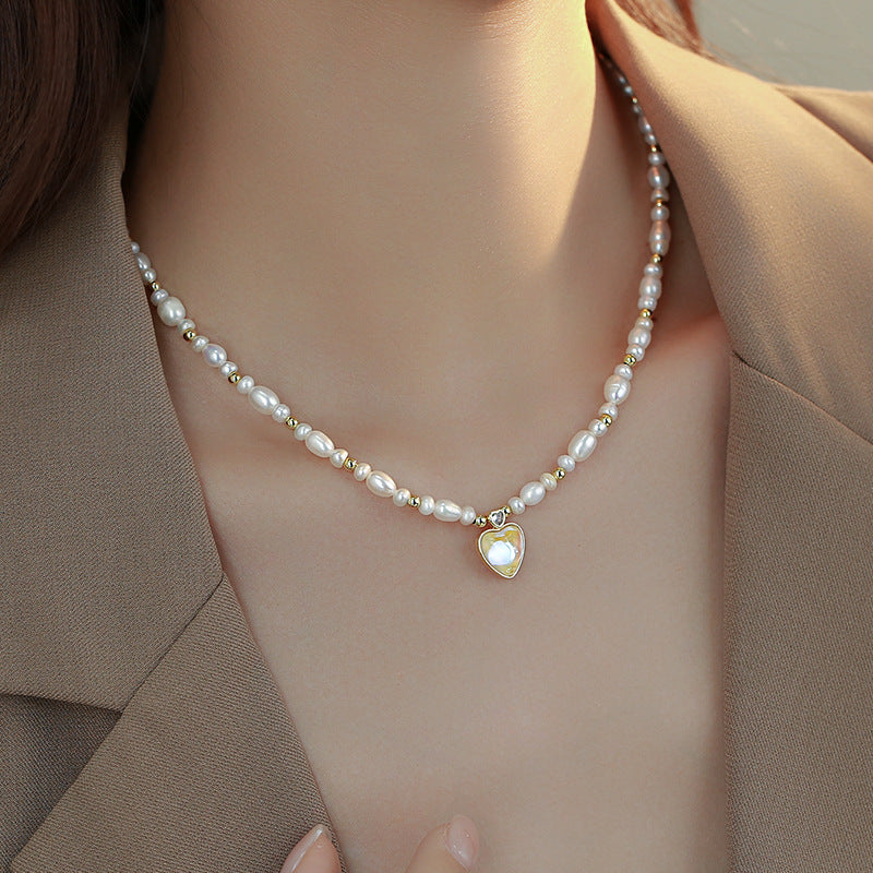 Women's Rice Grain Freshwater Pearl Simplicity Fashion Temperament Design Clavicle Chain Necklace