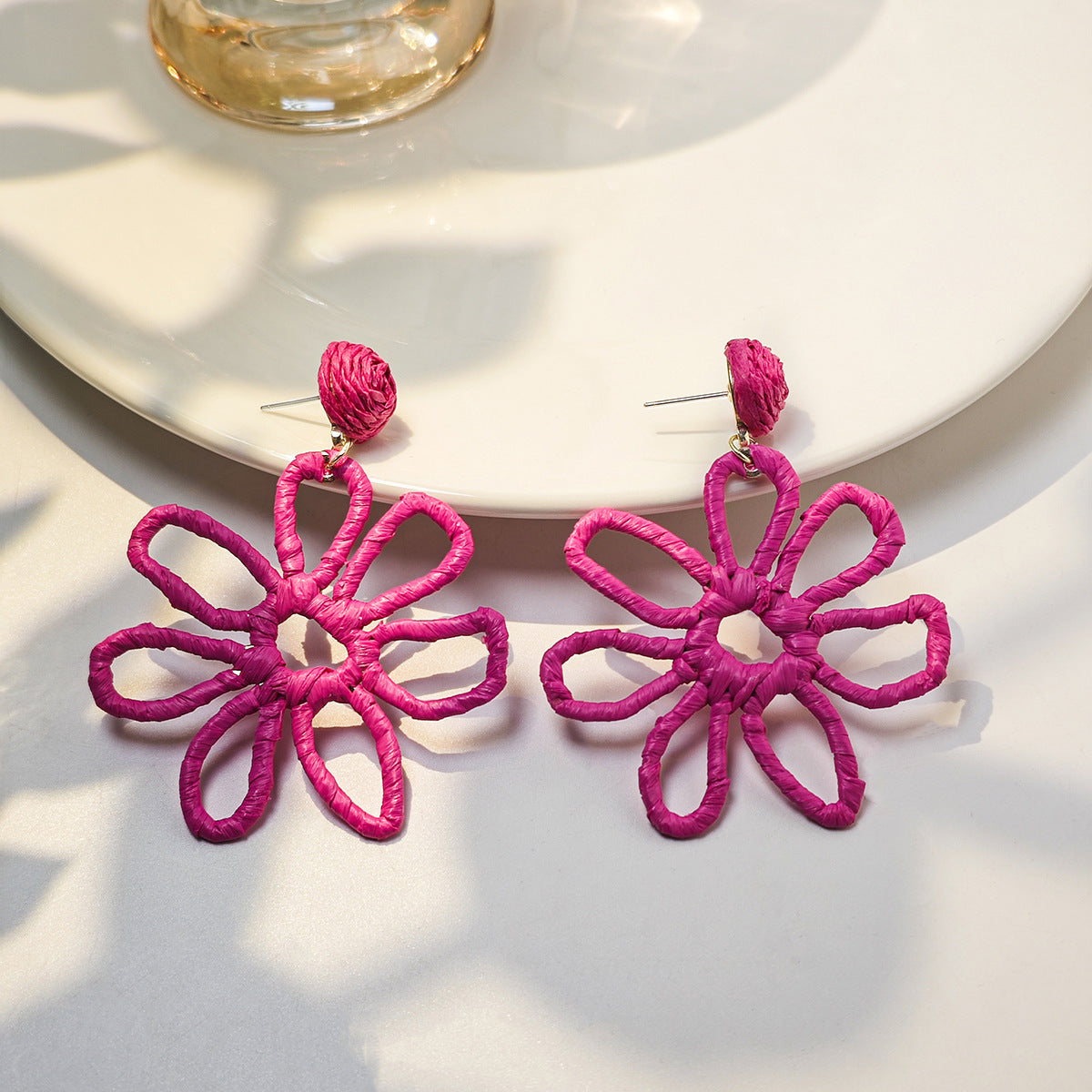 Female Personality Color Handmade Woven Raffia Earrings