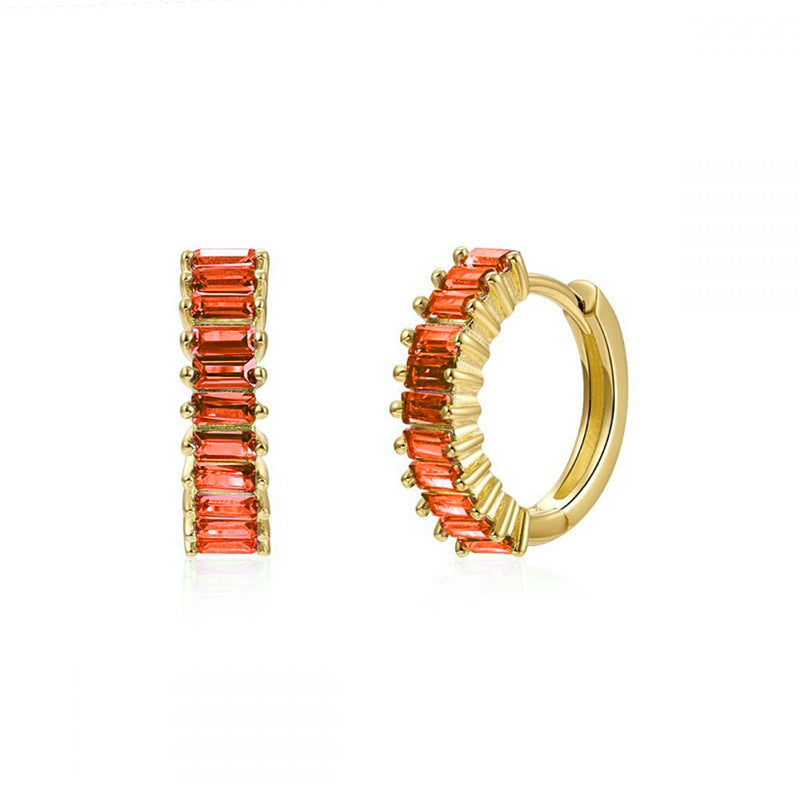 Square Zircon Circle Ear Clip Female Simple Elegant Earrings