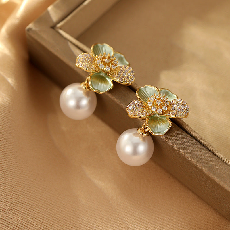 Luxury Temperament Flower Pearl French Advanced Earrings