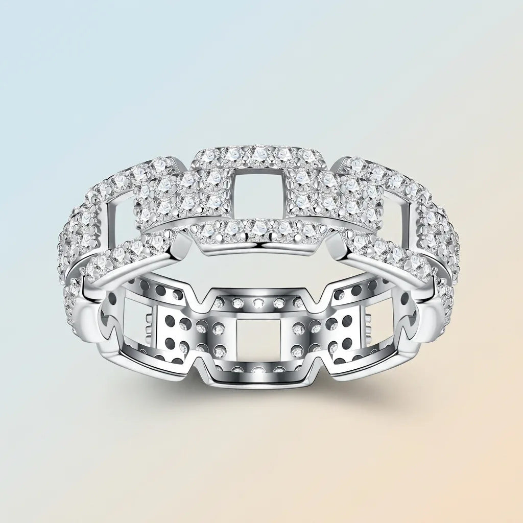 Women's Sier Pave Elegant Light Luxury Couple Moissanite Niche High Ring