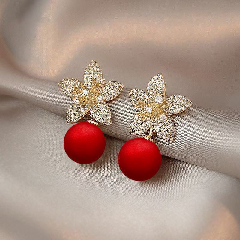 Petals Artificial Pearl Fairy Temperamental Elegant Graceful Three-dimensional Earrings