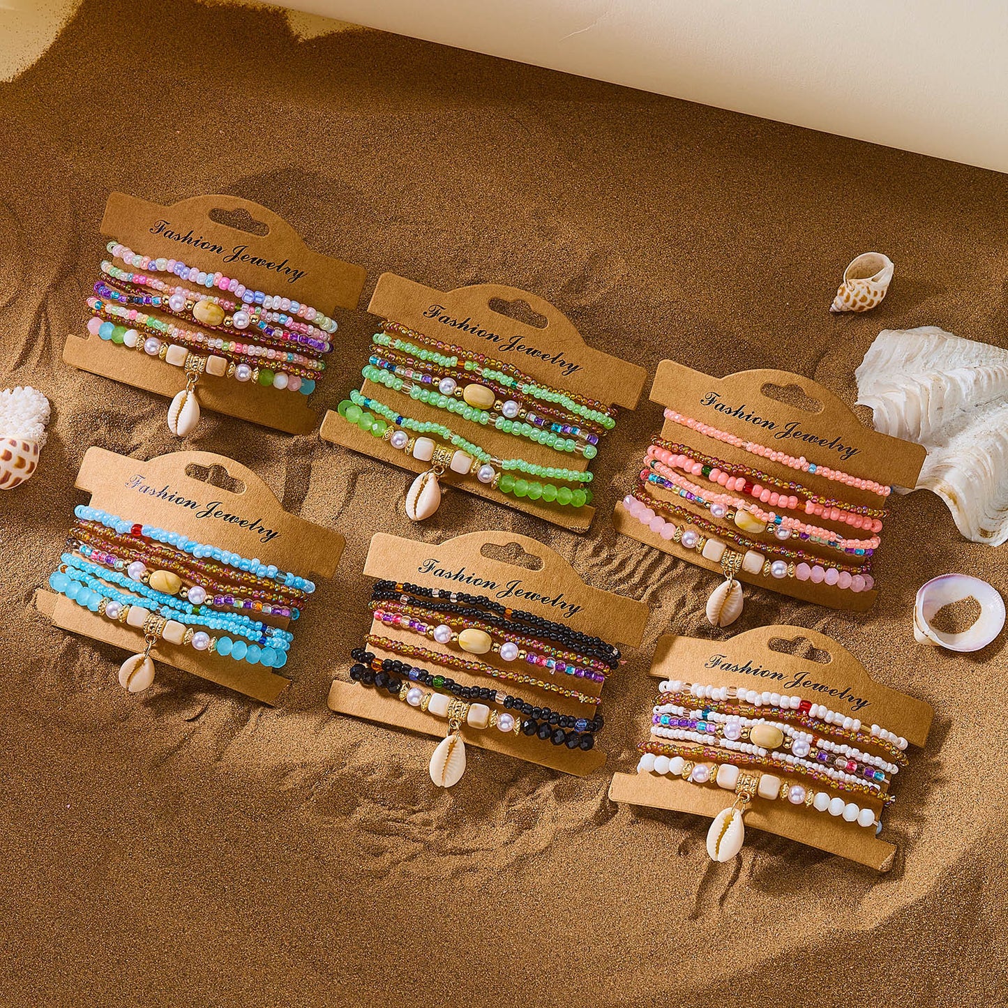 Summer Bohemian Colorful Beads Elastic Shell Bracelet