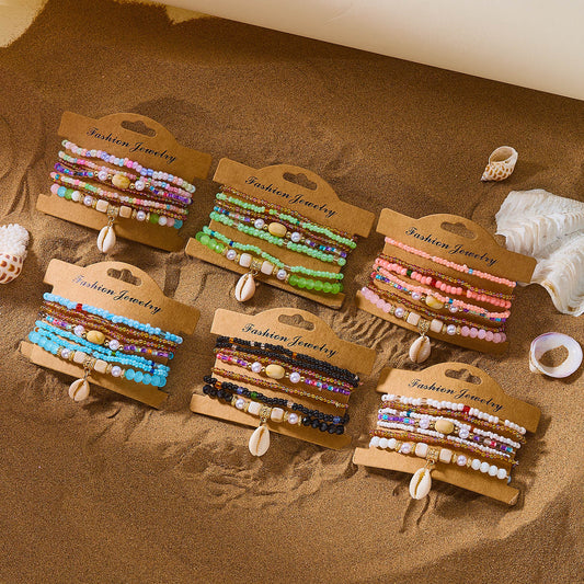 Summer Bohemian Colorful Beads Elastic Shell Bracelet