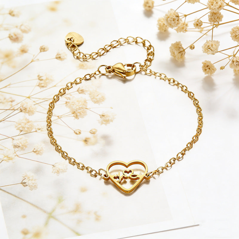Steel Heart Hollow Heartbeat Fashion Simple Heart-shaped Bracelet