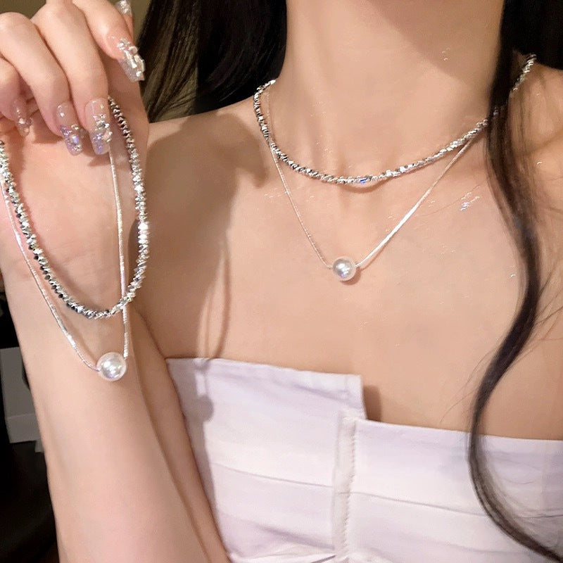 Women's Sier Pearl Summer Design Clavicle Chain Necklace