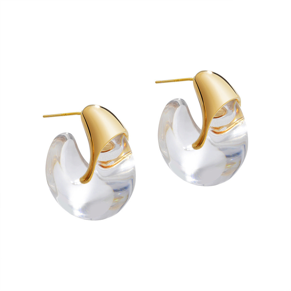 Women's French Fashion Elegant High-grade Fresh Light Luxury Transparent Design Glossy Stud Earrings