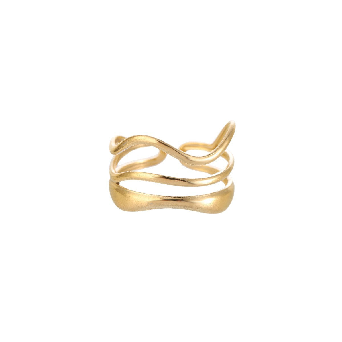 Irregular Line Open Wave Stainless Steel Ring