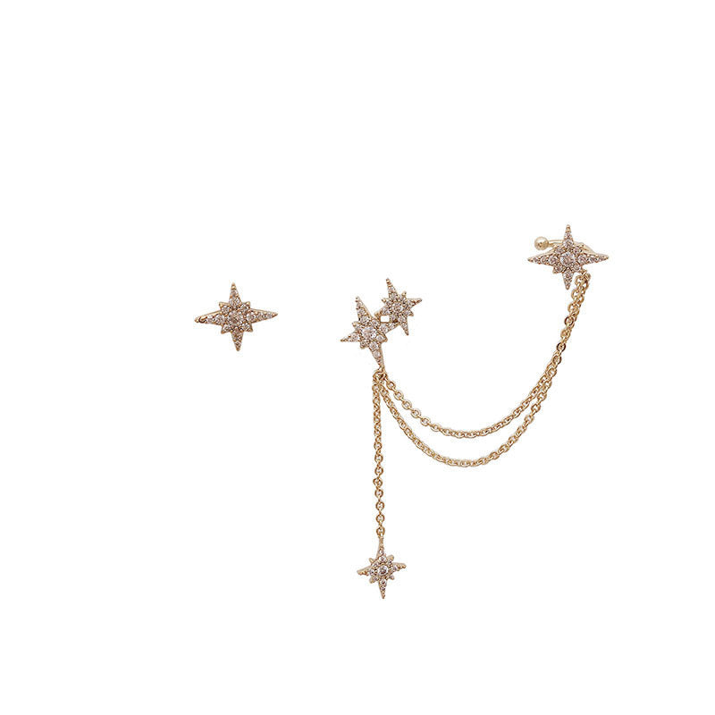 Elegant Asymmetry Long Fringe One-piece Asterism Ear Stud Earrings