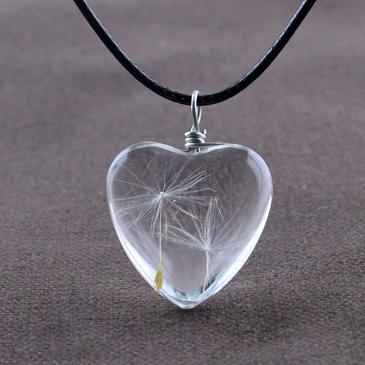 Colorful Dandelion Heart-shaped Glass Snow Beads Flower Heart Shaped Necklaces